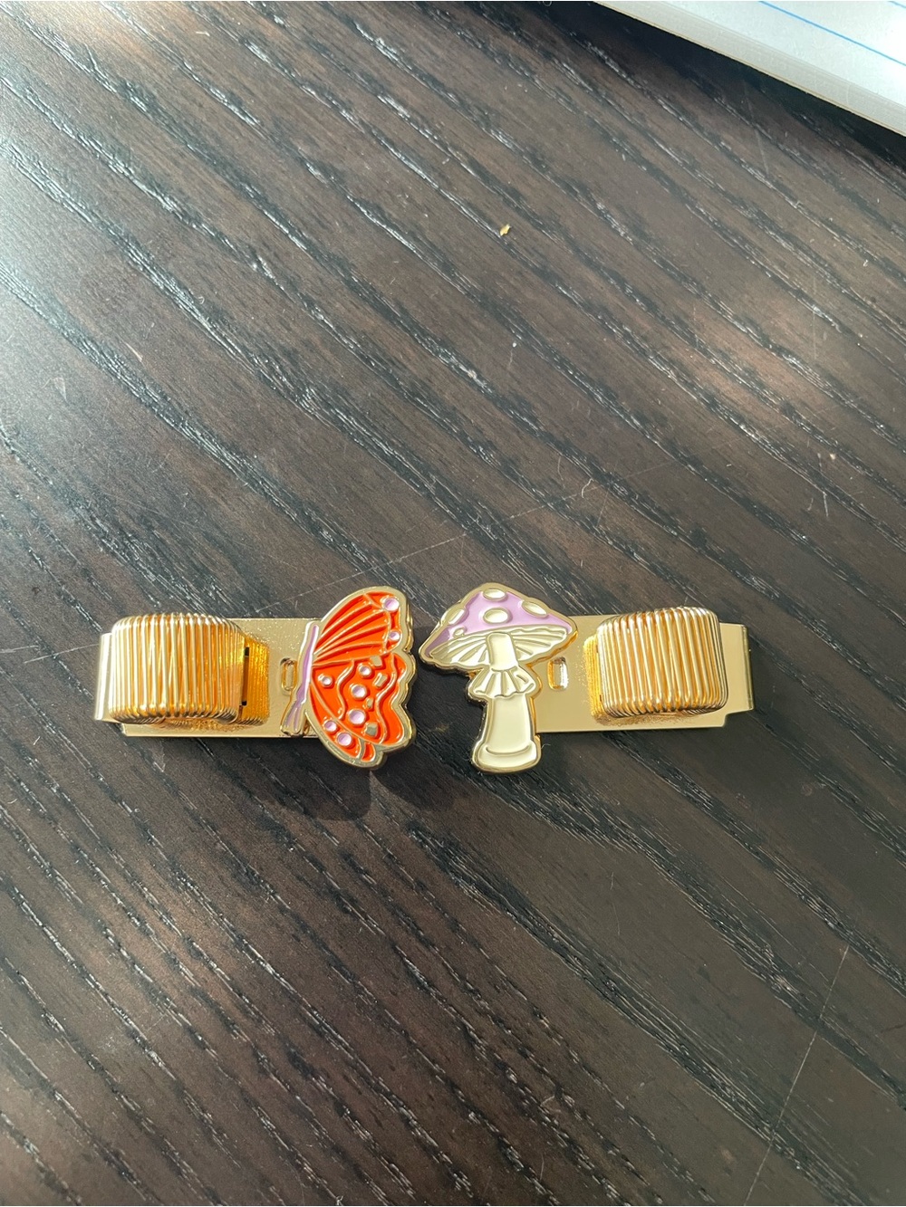 Gold book pen Clip with Orange Butterfly and Purple Mushroom 🍄